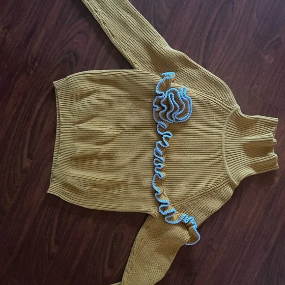 Ribbed Pullover with Ruffled Panel - Picture 2 of 6